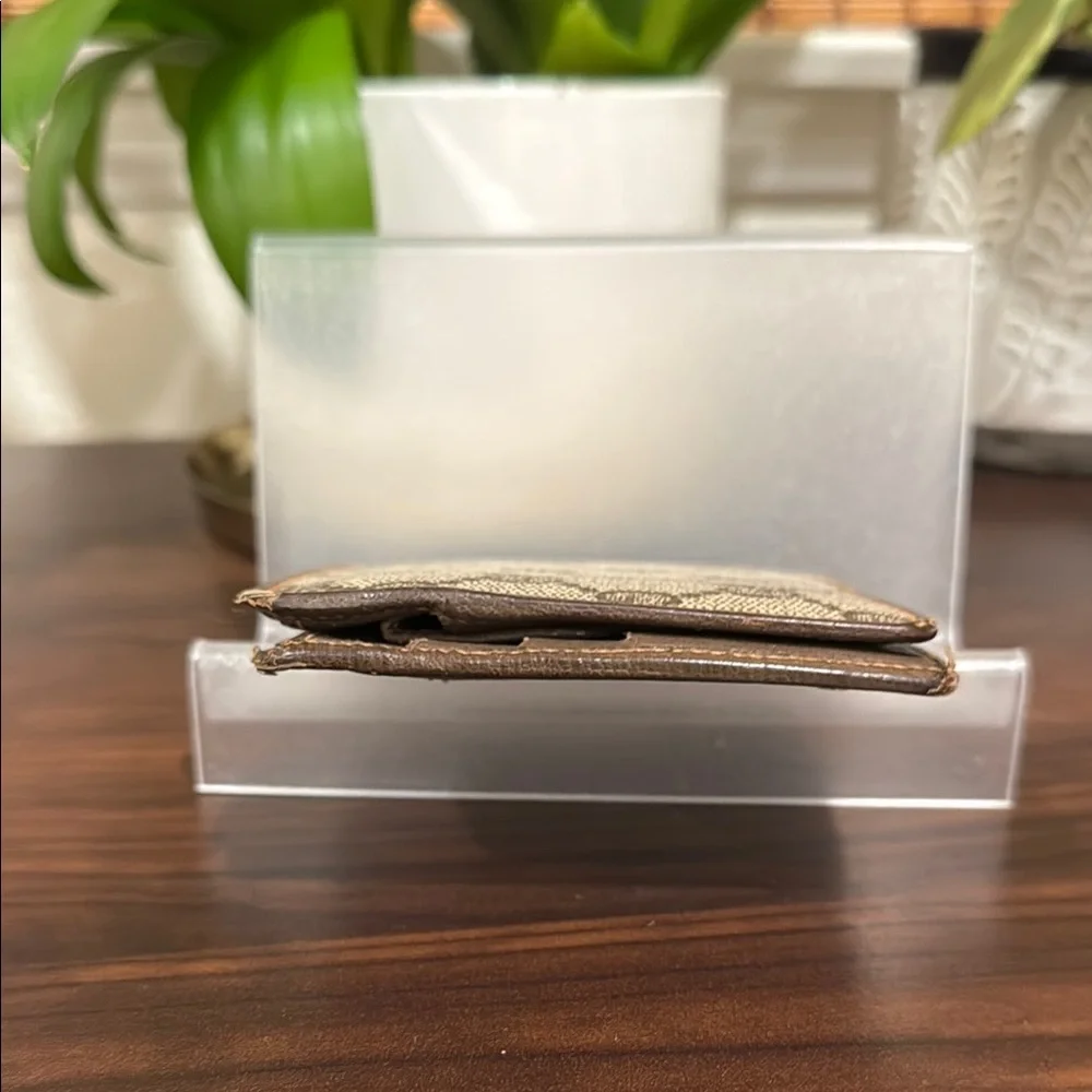 Gucci Monogram Bifold Wallet with Brown Leather Trim